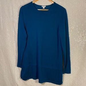 J. Jill 100% Merino Wool Washable Blue Tunic Long Sweater Women's Large Crewneck